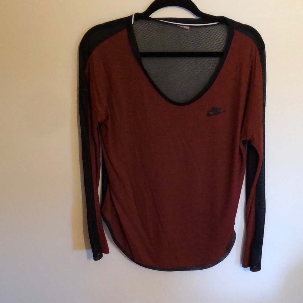 Maroon and mesh Nike long sleeve swoop neck